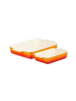 LE CREUSET, Auflaufform Set 2-er Klassik 26cm/32cm Ofenrot